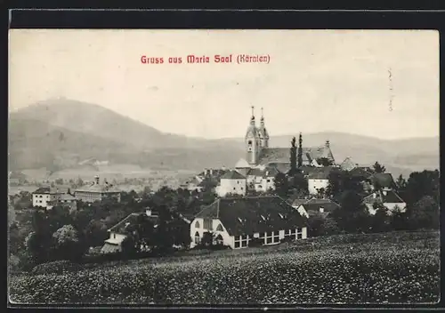 AK Maria Saal, Ortspartie mit Kirche