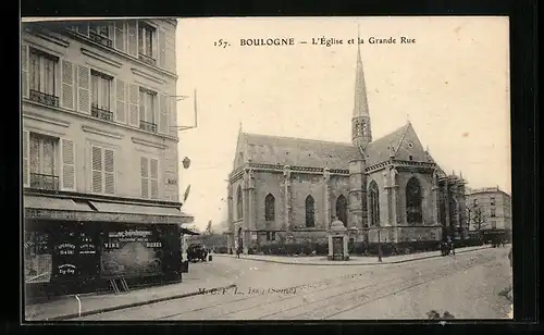 AK Boulogne-sur-Seine, L`Èglise et la Grande Rue
