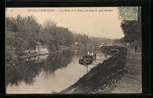 AK Neuilly-sur-Seine, Les Bords de la Seine, vue prise di Quai Bourdon, Schiff