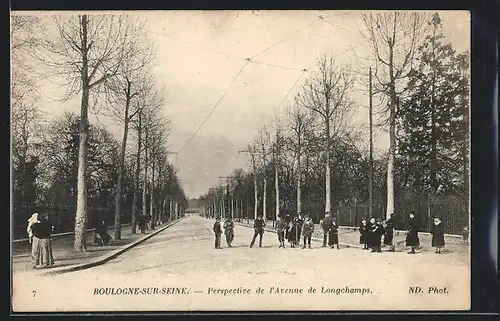 AK Boulogne-sur-Seine, Perspective de l`Avenue de Longchamps