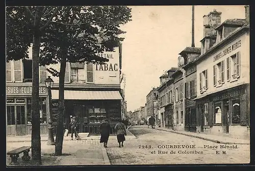 AK Courbevoie, Place Hèrold et Rue de Colombes