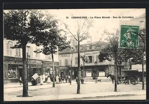 AK Courbevoie, La Place Hèrold-Rue de Colombes