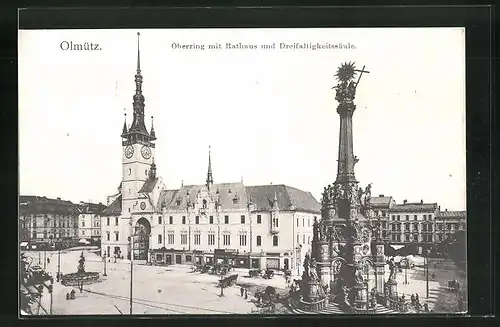 AK Olmütz, Oberring mit Rathaus und Dreifaltigkeitssäule