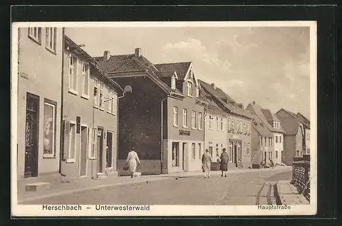 AK Herschbach-Unterwesterwald, Hauptstrasse mit Geschäft