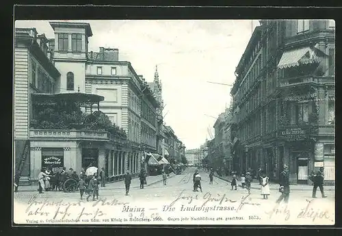 AK Mainz, Die Ludwigstrasse mit Geschäften
