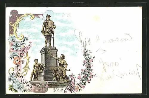 Lithographie Wiesbaden, Kaiser Wilhelm I.-Denkmal