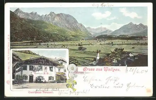 AK Wallgau, Gasthaus Neuner, Panorama