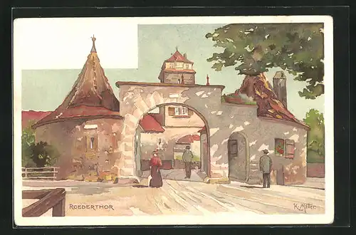 Künstler-Lithographie Karl Mutter: Rothenburg / Tauber, Roederthor