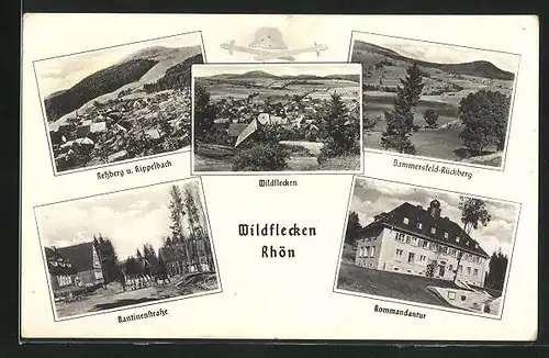 AK Wildflecken i. Rhön, Ressberg u. Kippelbach, Dammersfeld-Rückberg, Kantinenstrasse, Kommandantur