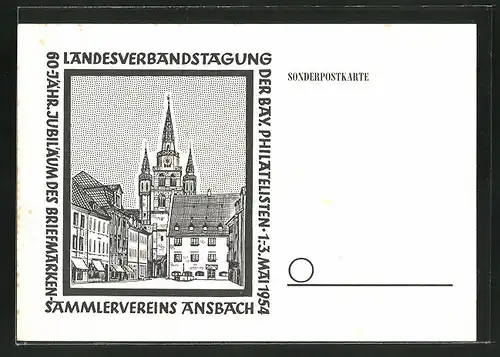 AK Ansbach, 60. jähr. Jubiläum des Briefmarken-Sammlervereins 1954, Marktplatz