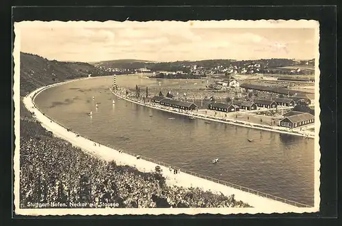 AK Stuttgart-Hofen, Partie am Stausee mit Gaststätte