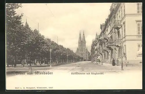 AK Wiesbaden, Rheinstrasse mit Ringkirche