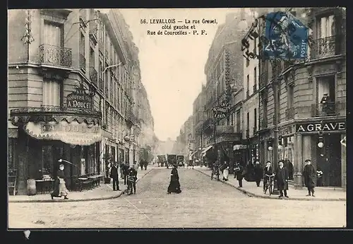 AK Levallois, La rue Gravel, cotè gauche et Rue de Courcelles