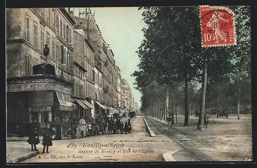 AK Neuilly-sur-Seine, Avenue de Neuilly et Rue l`Eglise