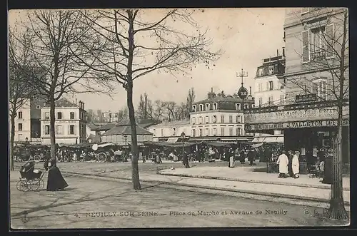 AK Neuilly-sur-Seine, Place du Marche et Avenue de Neuilly