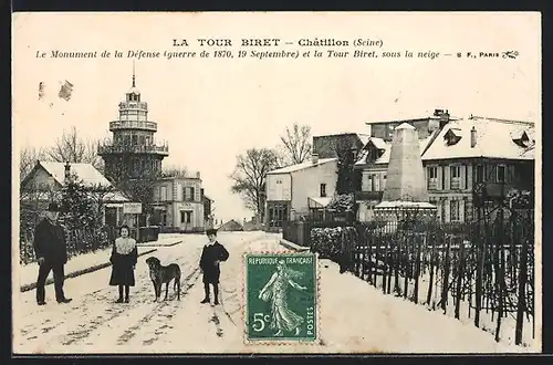AK Chatillon, Le Monument de la Dèfense et la Tour Biret, sous la neige