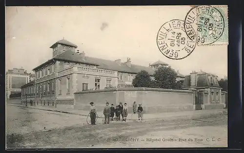 AK Clichy, Hôpital Gouin, Rue du Bois, enfants devant l`hôpital