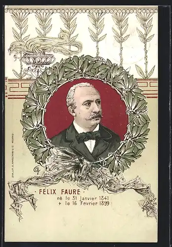 Künstler-AK Portrait Félix Faure, Präsident der 3. Republik, Jugendstil
