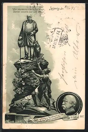 Lithographie Statue von Bismarck
