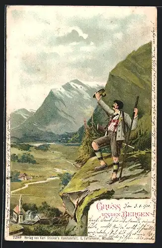 AK Bergsteiger grüsst ins Tal