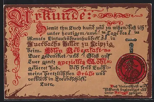 AK Leipzig, Auerbachs Keller in der Grimmaischen Strasse 2, Urkunde