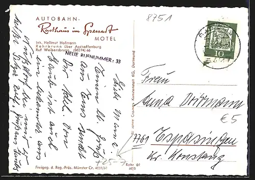 AK Rohrbrunn über Aschaffenburg, Autobahn-Rasthaus im Spessart