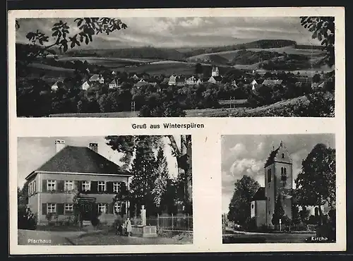 AK Winterspüren, Kirche, Pfarrhaus, Ortsansicht