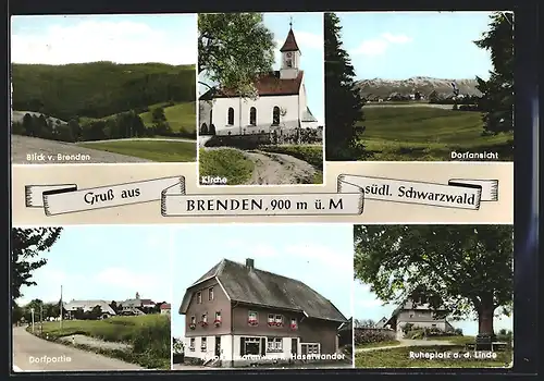 AK Brenden /Südl. Schwarzwald, Kolonialwaren v. Haselwander, Kirche