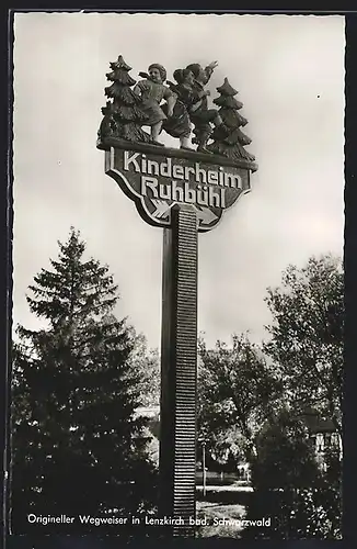 AK Lenzkirch /Bad. Schwarzwald, Wegweiser Kinderheim Ruhbühl