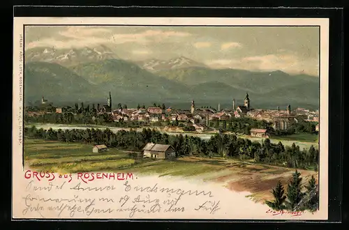 Künstler-AK Erwin Spindler: Rosenheim, Gesamtansicht