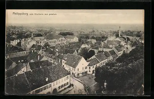 AK Philippsburg, Ortsansicht vom Kirchturm aus gesehen