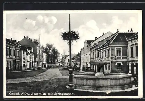 AK Gmünd, Hauptplatz mit Springbrunnen
