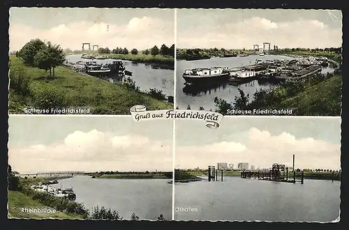 AK Friedrichsfeld, Schleuse, Rheinbrücke, Ölhafen