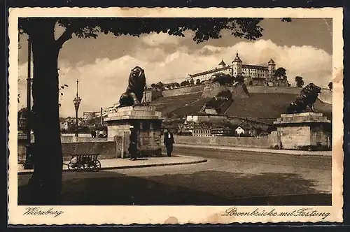 AK Würzburg, Löwenbrücke mit Festung