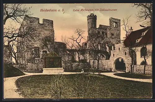 AK Heidenheim a. B., Ruine Hellenstein mit Schlossbrunnen