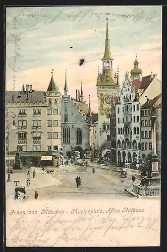 AK München, Marienplatz mit Altem Rathaus