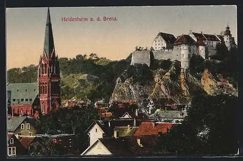 AK Heidenheim, Teilansicht mit Schloss u. Kirche