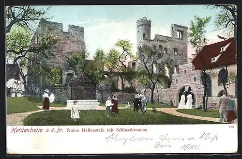 AK Heidenheim, Ruine Hellenstein mit Schlossbrunnen