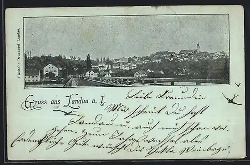 AK Landau a. I., Ortsansicht mit Kirche