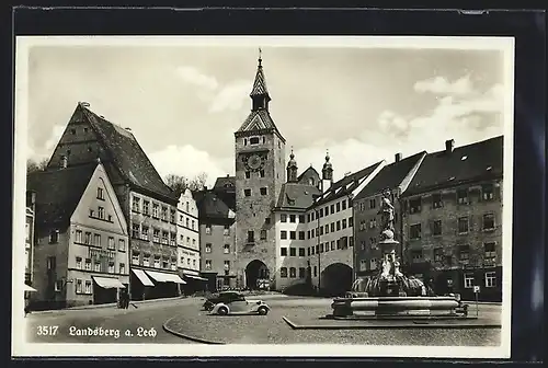 AK Landsberg, Blick auf Markt mit Brunnen