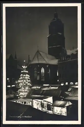 AK Meissen, Christmarkt mit Weihnachtsbaum