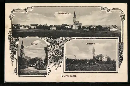 AK Peterskirchen, Pfarrhof, Dorfpartie, Totalansicht