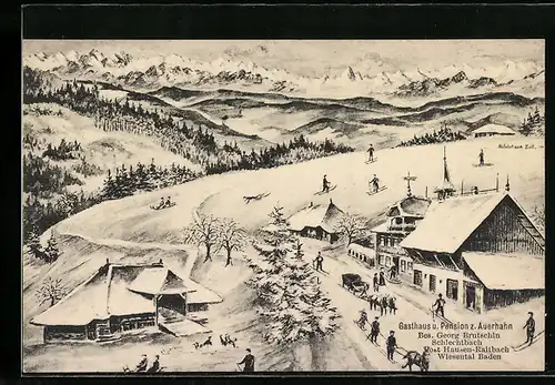 Künstler-AK Schlechtbach, Gasthaus und Pension zum Auerhahn, Bes. Georg Brutschin