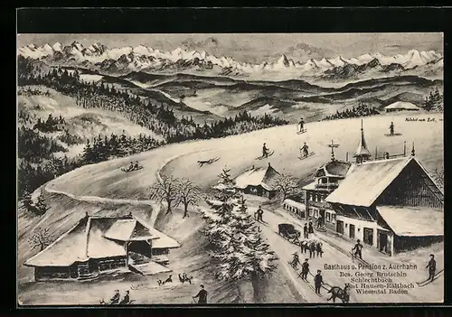 Künstler-AK Schlechtbach, Gasthaus und Pension zum Auerhahn, Bes. Georg Brutschin