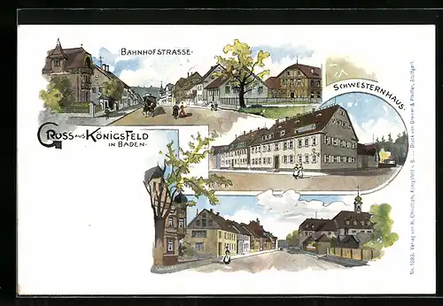 Lithographie Königsfeld, Bahnhofstrasse, Schwesternhaus