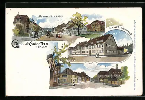 Lithographie Königsfeld, Bahnhofstrasse, Schwesternhaus
