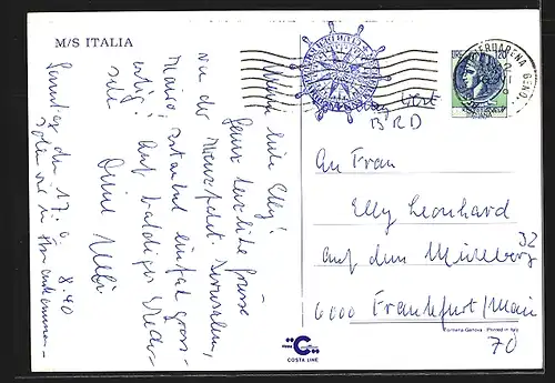 AK Passagierschiff MS Italia in Fahrt