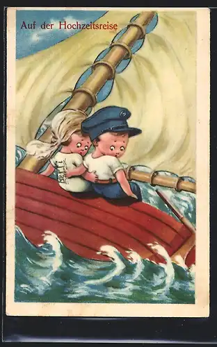 AK Paar auf Hochzeitsreise im Segelboot