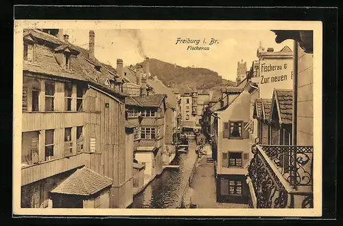 AK Freiburg, Altstadtpartie mit Haus Fischerau 6