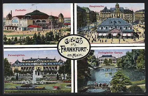 AK Frankfurt, Festhalle, Hauptwache, Zoologischer Garten